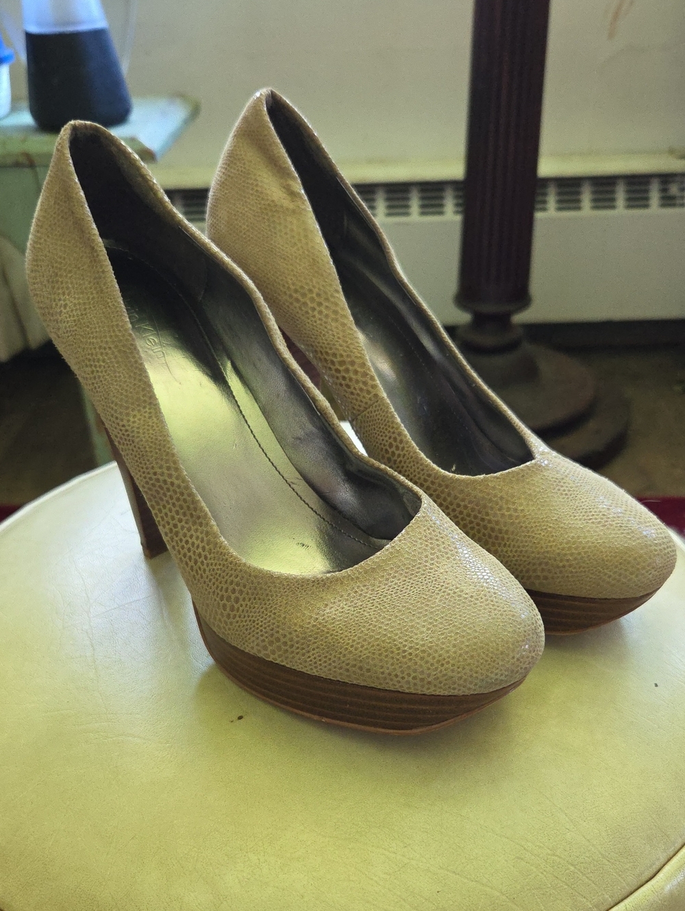 Calvin Klein Taupe Textured Platform Pumps